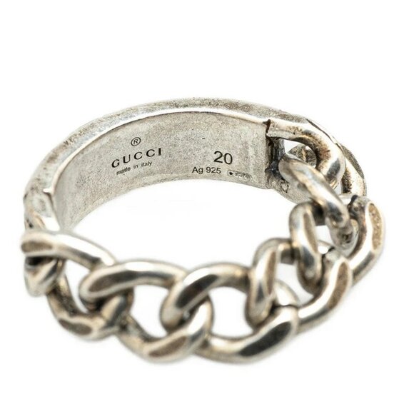 GUCCI Logo Black Plate Chain Ring size US10 Silver 925 Auth w/Box #09505 - Picture 4 of 7